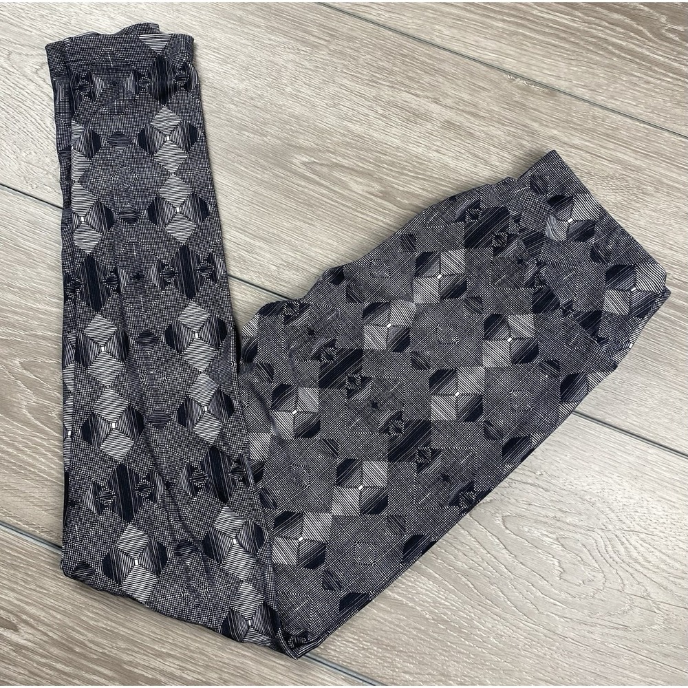 Lularoe Women's Pull On Diamond Pattern Leggings Black Grey One Size